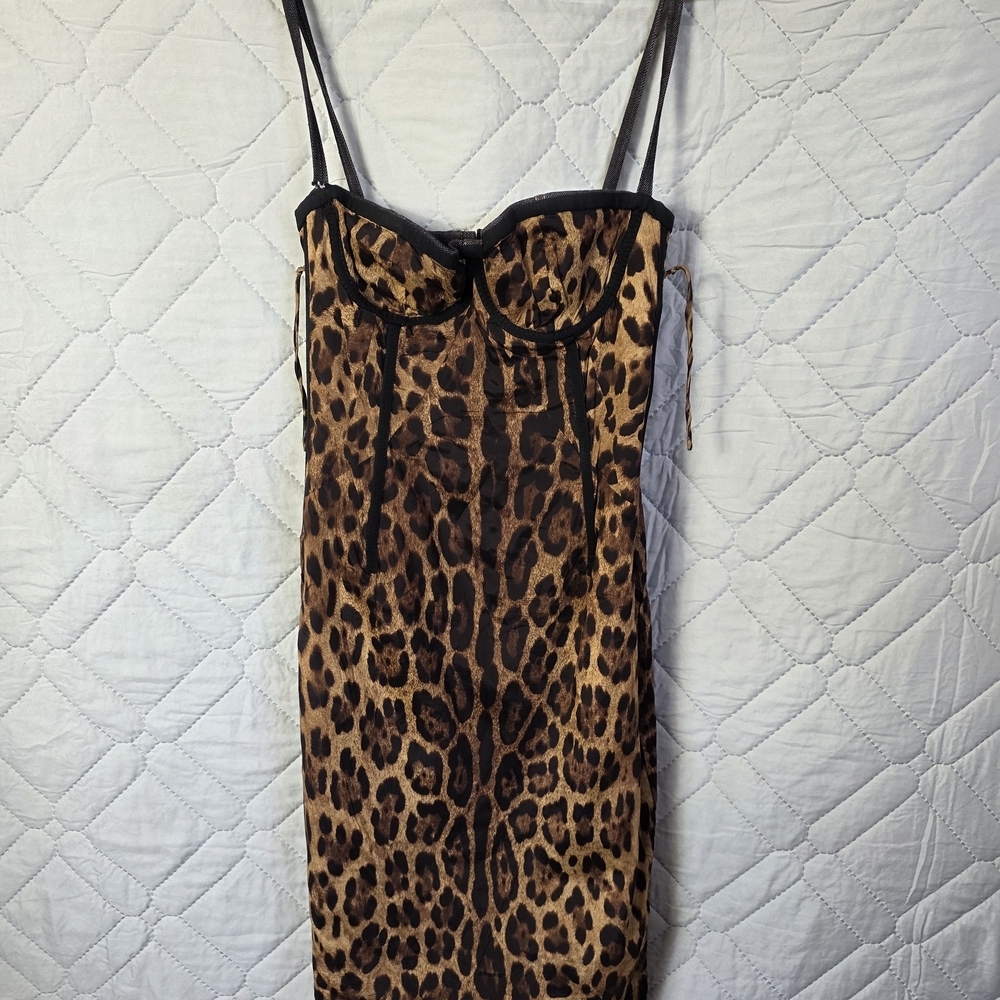 Dolce & Gabbana denim corseted dress. Leopard Print Sz 38 - Picture 2 of 12
